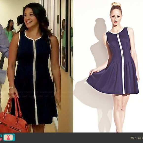 Betsey Johnson Navy/White Trim Front Zip Sleeveless Dress - Picture 1 of 5